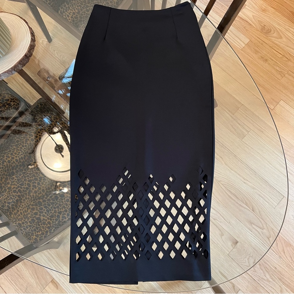 Laser cut stretch midi skirt